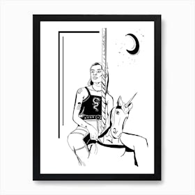 Girl And Her Unicorn Art Print