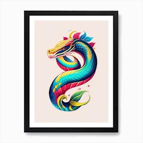 Beaked Sea Snake Tattoo Style Art Print