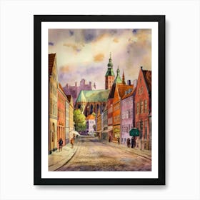 Watercolor Of Old Town Art Print