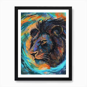 Black Lion Facing A Storm Fauvist Painting 4 Art Print