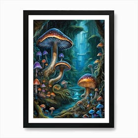 Neon Mushrooms In A Magical Forest (17) Art Print