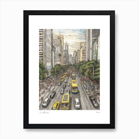 Sao Paulo Brazil Drawing Pencil Style 1 Travel Poster Art Print