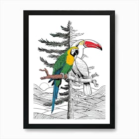 Parrots On A Tree Art Print