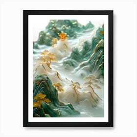 Gold Inlaid Jade Carving Landscape 6 Art Print