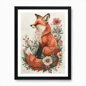 Amazing Red Fox With Flowers 4 Art Print