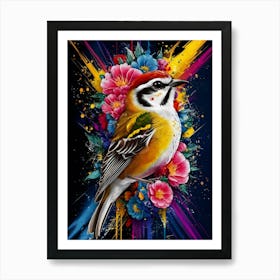 Colorful Bird With Flowers Art Print