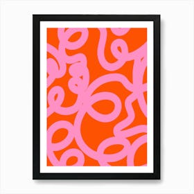 Retro Lines Abstract Brush Shapes Pink And Orange Art Print