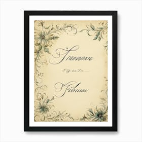 Calligraphy Of An Elegant Thank You Note Swirling And Flourishing Script Positioned Centrally On Art Print