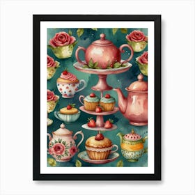 Watercolor Tea Set 1 Art Print