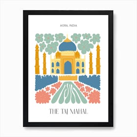 The Taj Mahal   Agra, India, Travel Poster In Cute Illustration Art Print