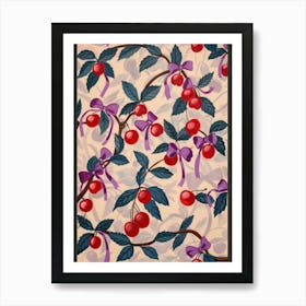 Botanical Bows And Cherries 4 Pattern Art Print