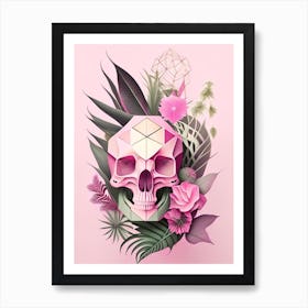 Skull With Geometric Designs 2 Pink Botanical Art Print