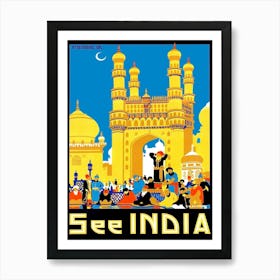 Hyderabad, India, Vintage Travel Poster Art Print