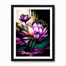 Lotus Flowers In Park Graffiti 6 Art Print