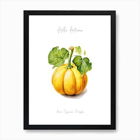 Hello Autumn Acorn Squash Pumpkin Watercolour Illustration 4 Art Print