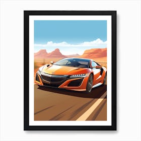 A Acura Nsx Gto Car In Route 66 Flat Illustration 2 Art Print