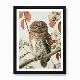 Northern Pygmy Owl Japanese Painting 3 Art Print