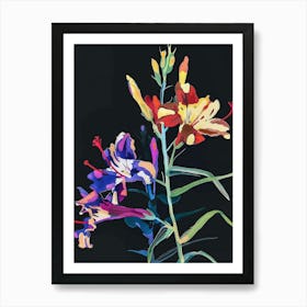 Neon Flowers On Black Larkspur 1 Art Print