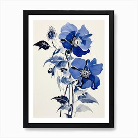 Blue Botanical Passionflower Art Print