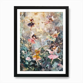 Brushstrokes Fairies In A Garden 1 Art Print