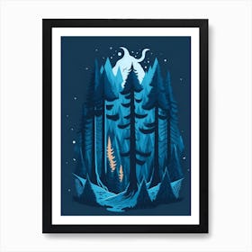 A Fantasy Forest At Night In Blue Theme 25 Art Print