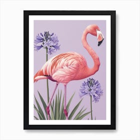 American Flamingo And Agapanthus Minimalist Illustration 2 Art Print