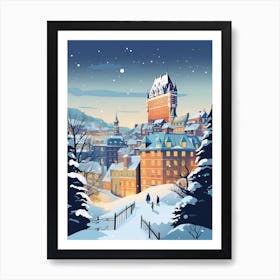 Winter Travel Night Illustration Quebec City Canada 2 Art Print