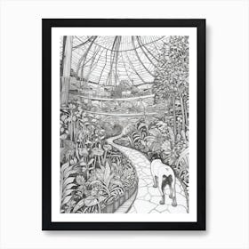 Drawing Of A Dog In Eden Project Gardens, United Kingdom In The Style Of Black And White Colouring Pages Line Art 03 Art Print