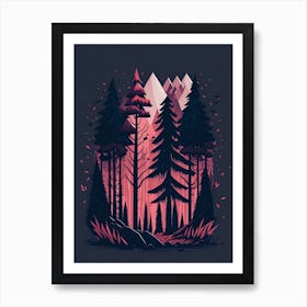 A Fantasy Forest At Night In Red Theme 73 Art Print