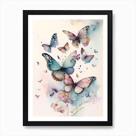 Butterflies Flying In The Sky Watercolour Ink 3 Art Print