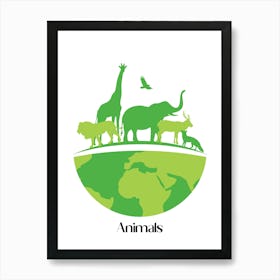 43.Beautiful jungle animals. Fun. Play. Souvenir photo. World Animal Day. Nursery rooms. Children: Decorate the place to make it look more beautiful. Art Print