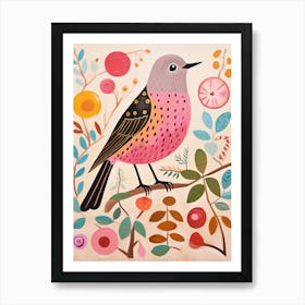 Pink Scandi Hermit Thrush 2 Art Print