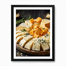 Cheese Fondue Platter Featuring Cheddar Brie Gouda Parmesan Mozzarella Swiss Blocks And Pieces Art Print