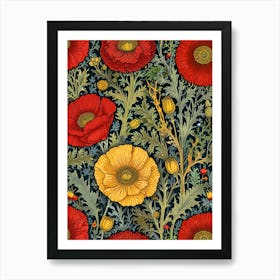 William Morris Style Poppies Art Print