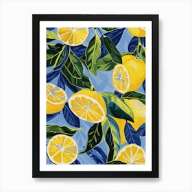Lemons On Blue Art Print