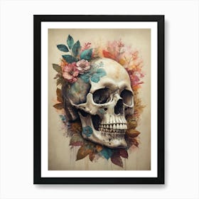 Floral Skull Vintage Painting (45) Art Print