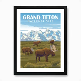 Grand Teton National Park Vintage Travel Poster Art Print