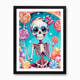 Cute Skeleton Candy Halloween Painting (11) Art Print