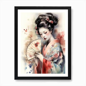 Beautiful Geisha with Fan 1 Art Print