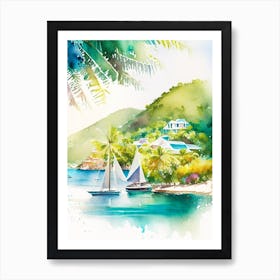 Bequia Island Saint Vincent And The Grenadines Watercolour Pastel Tropical Destination Art Print