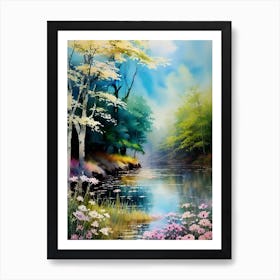 River With Flowers Art Print