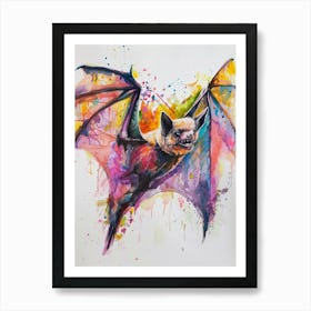 Bat Colourful Watercolour 2 Art Print