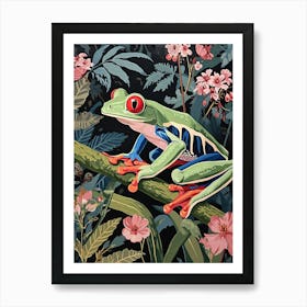 Floral Animal Painting Red Eyed Tree Frog 3 Art Print