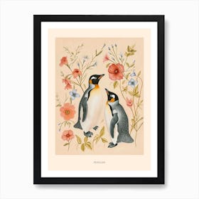 Folksy Floral Animal Drawing Penguin 3 Poster Art Print