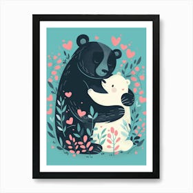 Black Bear Hugging Polar Bear Art Print