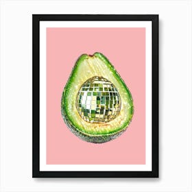 Disco Ball Avocado Pink Art Disco Poster Trendy Aesthetic Art Food Kitchen Art Print