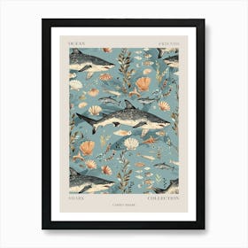 Pastel Carpet Shark Watercolour Seascape Pattern 2 Poster Art Print