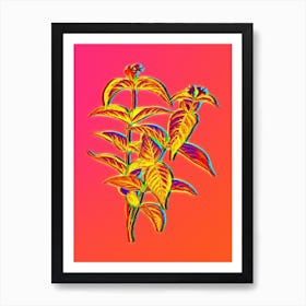 Neon Northern Bush Honeysuckle Flowers Botanical in Hot Pink and Electric Blue n.0157 Art Print