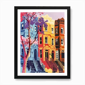 Brooklyn Heights New York Colourful Silkscreen Illustration 2 Art Print