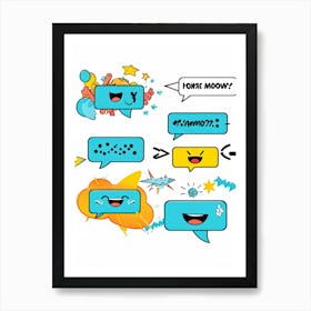 Cartoon Motion Lines And Speech Bubbles Hand Drawn Set Executing Character Movements And Dialogues (2) Poster